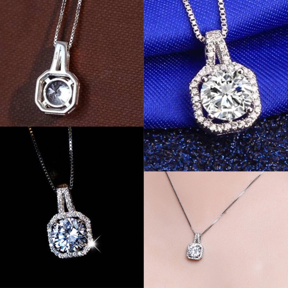 2ct Diamond Dainty Halo Pendant Bridal Necklace - Picture 7 of 7